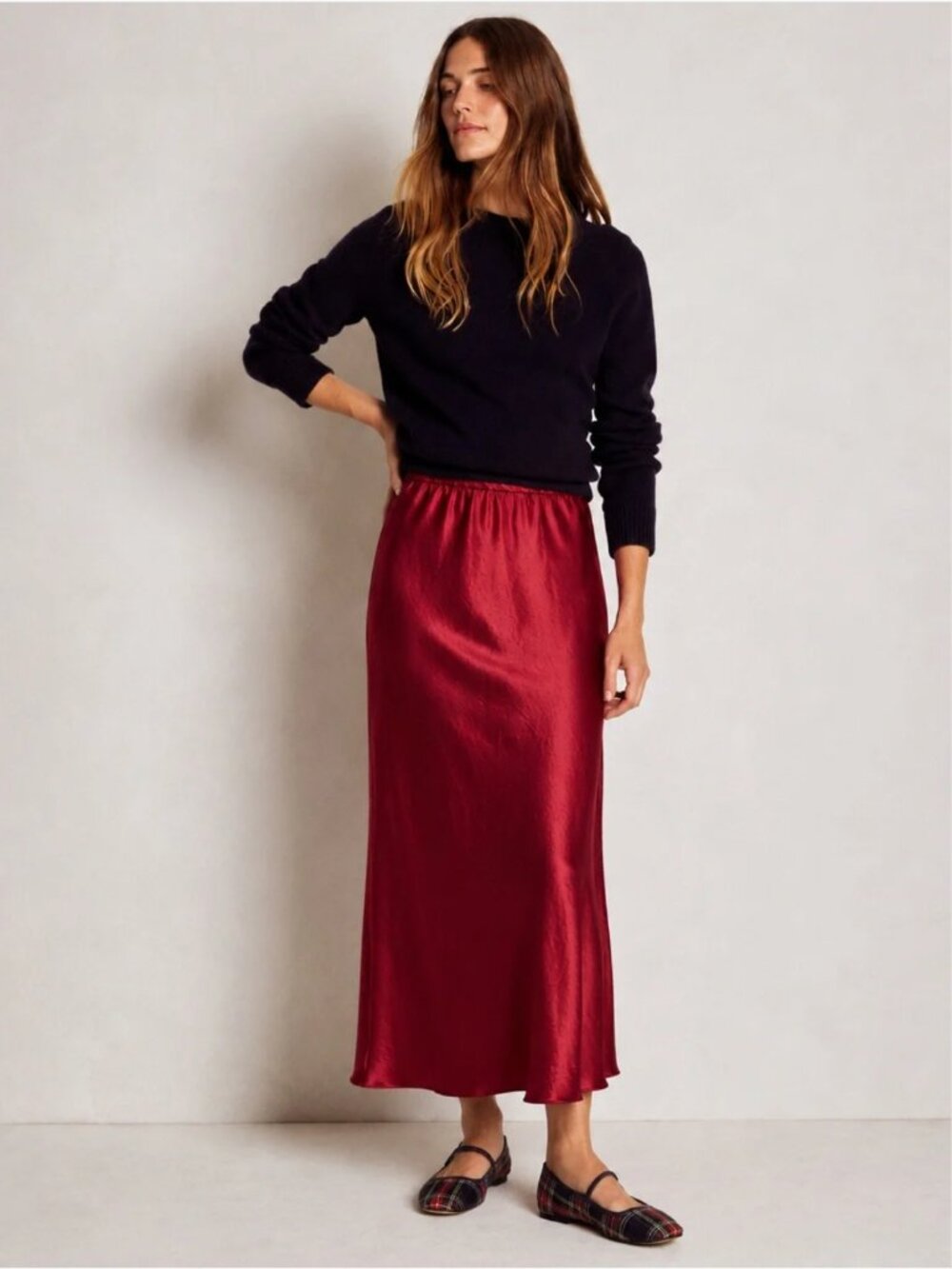 NWT Eileen Fisher XS Textured Satin Shimmer Maxi Skirt Burgundy Red Full Length